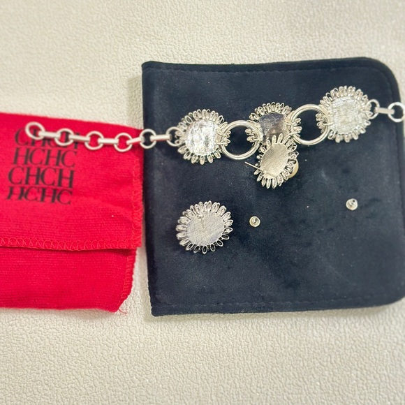 Authentic RareCarolina Herrera Flower Pearl Prata bracelet and earrings/designer - Picture 6 of 9